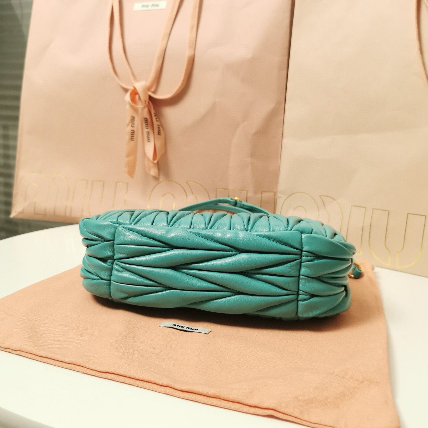 Miu Miu Wander Matelasse Original Sheepskin Bag 5BC125 Green Miu Miu Wander Matelasse Original Sheepskin Bag 5BC125 Green