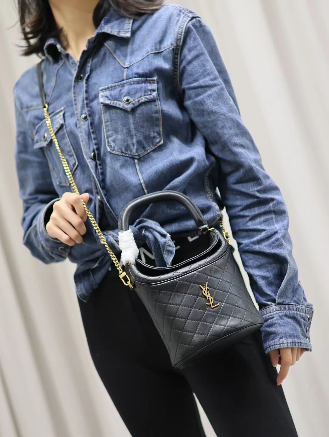 SAINT LAUREN CALYPSO IN PLUNGED LAMBSKIN Y661368 black SAINT LAUREN CALYPSO IN PLUNGED LAMBSKIN Y661368 black