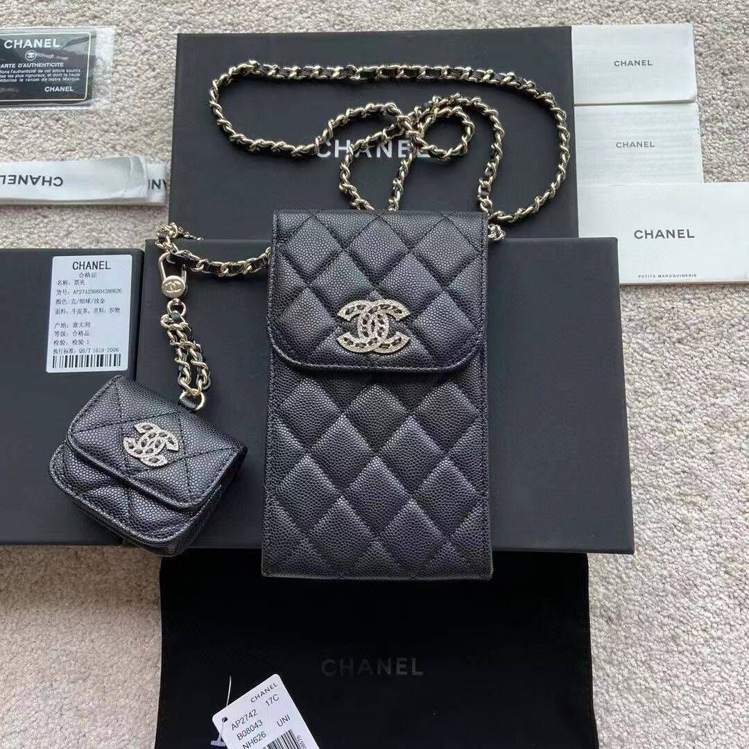 Chanel MINI FLAP PHONE CASE CAVIAR LEATHER BAG AP2742 BLACK Chanel MINI FLAP PHONE CASE CAVIAR LEATHER BAG AP2742 BLACK