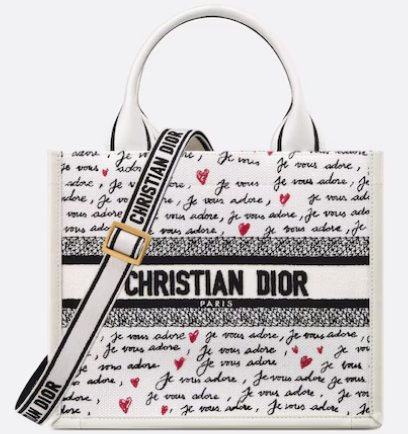 Dioramour Small Dior Book Tote White Embroidery with Black and Red Je Vous Adore Motif and White Calfskin M1325CZBX Dioramour Small Dior Book Tote White Embroidery with Black and Red Je Vous Adore Motif and White Calfskin M1325CZBX