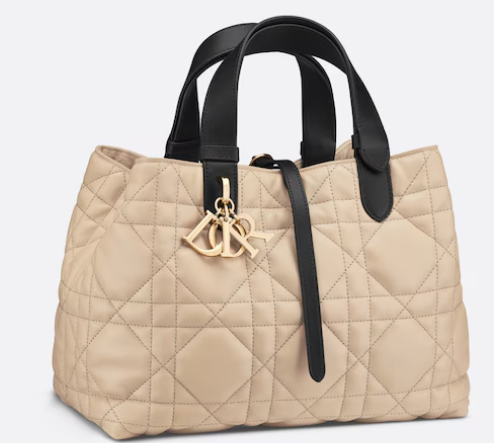 Medium Dior Toujours Bag Rope Beige and Black Macrocannage Calfskin M2821OSIY Medium Dior Toujours Bag Rope Beige and Black Macrocannage Calfskin M2821OSIY