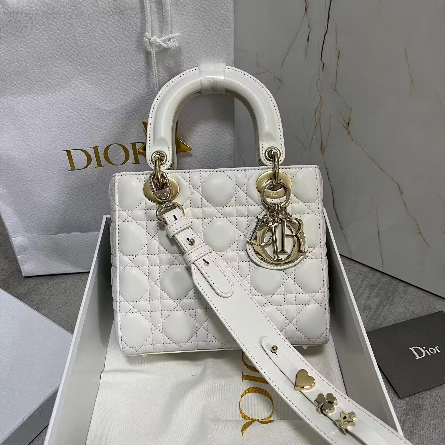 LADY DIOR MY ABCDIOR BAG Cannage Lambskin M0538I white Gold-Tone LADY DIOR MY ABCDIOR BAG Cannage Lambskin M0538I white Gold-Tone