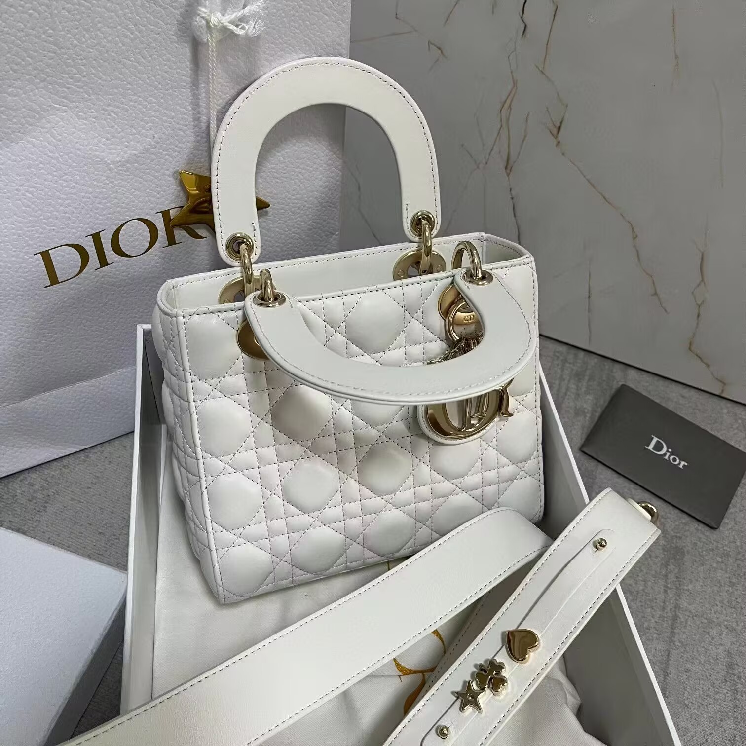 LADY DIOR MY ABCDIOR BAG Cannage Lambskin M0538I white Gold-Tone LADY DIOR MY ABCDIOR BAG Cannage Lambskin M0538I white Gold-Tone