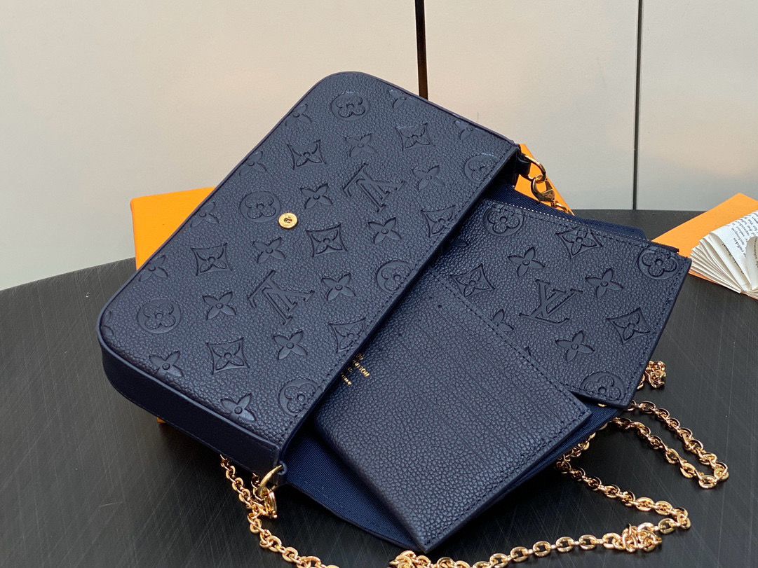 Louis Vuitton Monogram Empreinte Felicie Pochette M64065 M83589 Navy Louis Vuitton Monogram Empreinte Felicie Pochette M64065 M83589 Navy