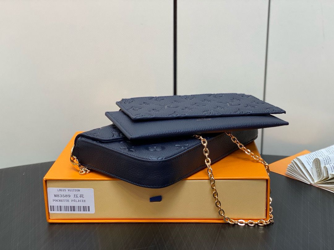 Louis Vuitton Monogram Empreinte Felicie Pochette M64065 M83589 Navy Louis Vuitton Monogram Empreinte Felicie Pochette M64065 M83589 Navy
