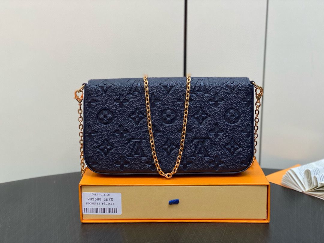 Louis Vuitton Monogram Empreinte Felicie Pochette M64065 M83589 Navy Louis Vuitton Monogram Empreinte Felicie Pochette M64065 M83589 Navy
