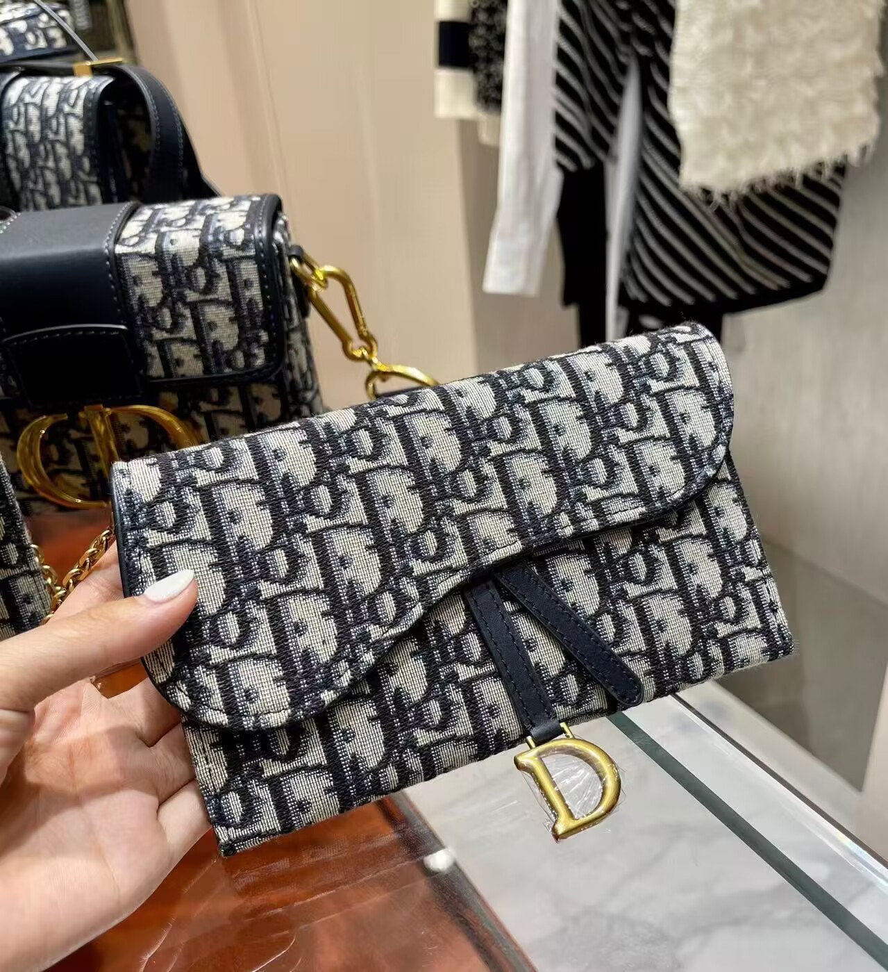 Dior Oblique Jacquard Small Saddle Pouch with Chain S5614CTZQ_M928 Blue Dior Oblique Jacquard Small Saddle Pouch with Chain S5614CTZQ_M928 Blue