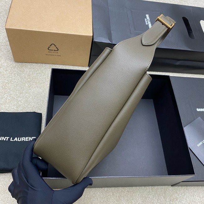 SAINT LAURENT LE 5 A 7 SUPPLE LARGE IN GRAINED LEATHER 753837 STRONG MOSS