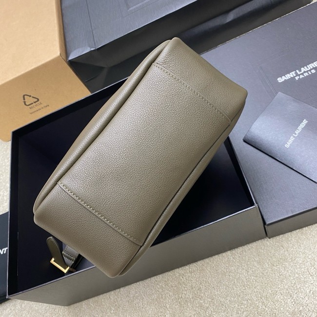 SAINT LAURENT LE 5 A 7 SUPPLE LARGE IN GRAINED LEATHER 753837 STRONG MOSS