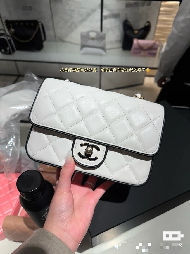 CHANEL MINI FLAP BAG Lambskin AS5151 White & Black