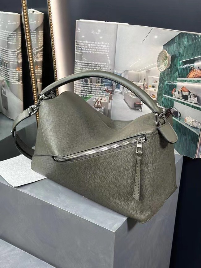 Loewe Large grainy cowhide leather Puzzle bag 231095 Dark green