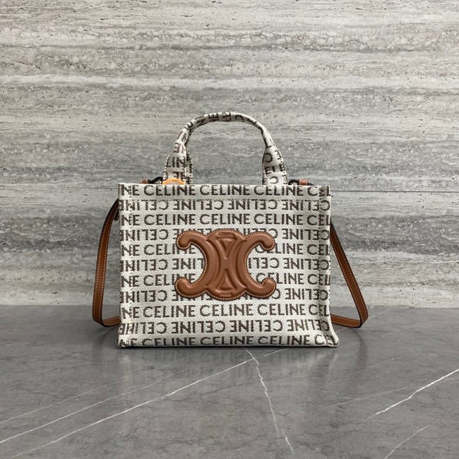 Celine SMALL CABAS THAIS IN TEXTILE WITH TRIOMPHE CANVAS PRINT AND CALFSKIN 199162 WHITE