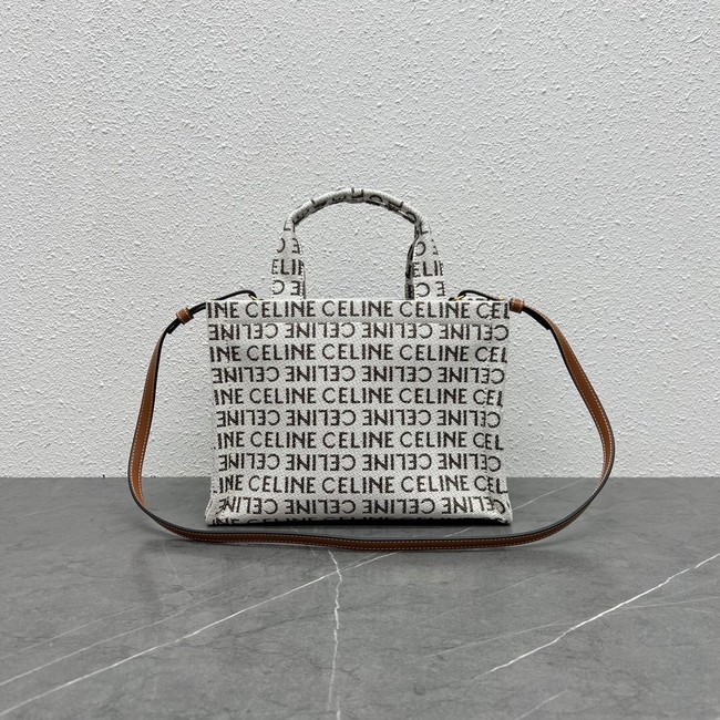 Celine SMALL CABAS THAIS IN TEXTILE WITH TRIOMPHE CANVAS PRINT AND CALFSKIN 199162 WHITE