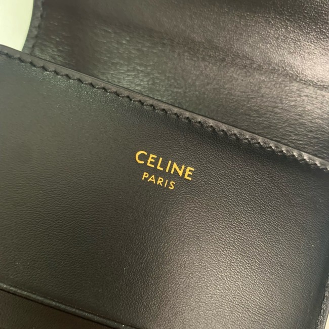 Celine SMALL FLAP WALLET TRIOMPHE IN SHINY CALFSKIN 10L653 black