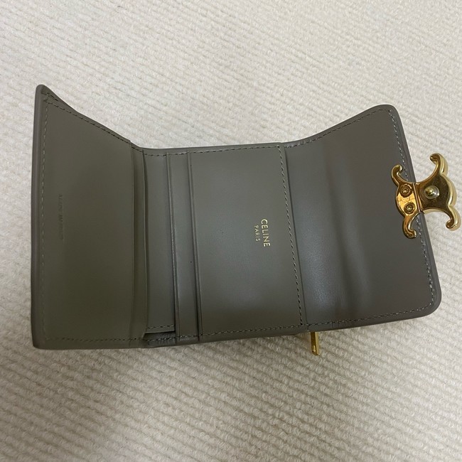 Celine SMALL FLAP WALLET TRIOMPHE IN SHINY CALFSKIN 10L653 dark gray