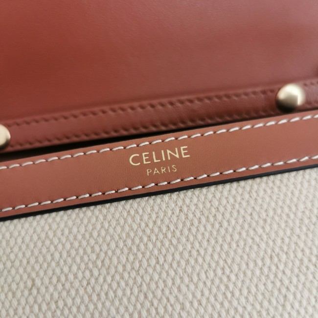 Celine WALLET ON CHAIN MARGO IN TEXTILE AND CALFSKIN 10J733 NATURAL & TAN