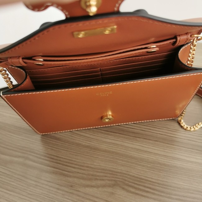Celine WALLET ON CHAIN MARGO IN SHINY CALFSKIN 10J733 TAN