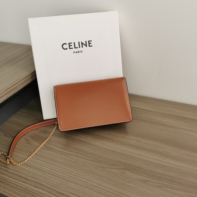Celine WALLET ON CHAIN MARGO IN SHINY CALFSKIN 10J733 TAN