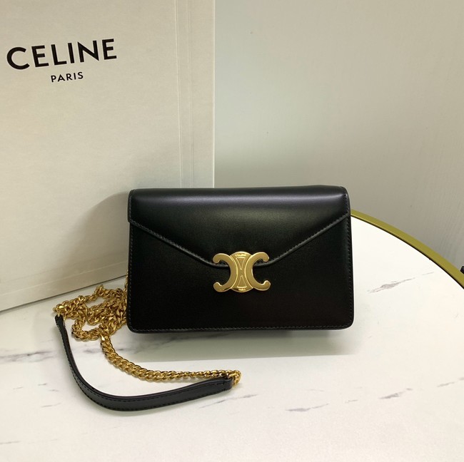 Celine WALLET ON CHAIN MARGO IN SHINY CALFSKIN 10L033 BLACK