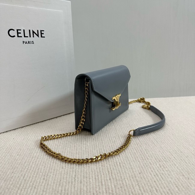 Celine WALLET ON CHAIN MARGO IN SHINY CALFSKIN 10L033 BLUE GREY