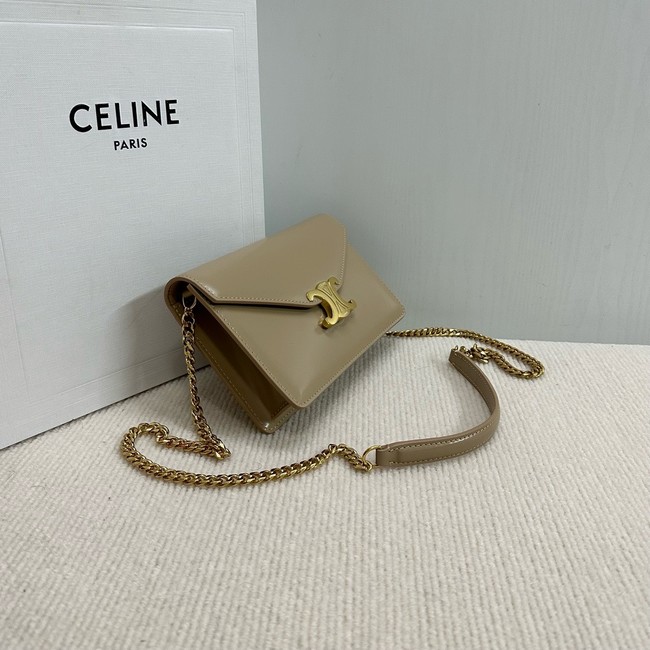 Celine WALLET ON CHAIN MARGO IN SHINY CALFSKIN 10L033 SMOKED BROWN