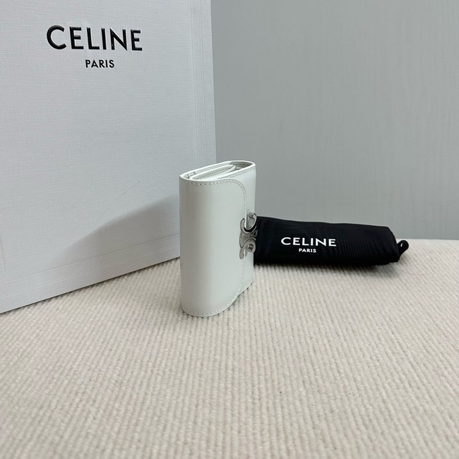 Celine SMALL FLAP WALLET TRIOMPHE IN SHINY CALFSKIN 10D783 white