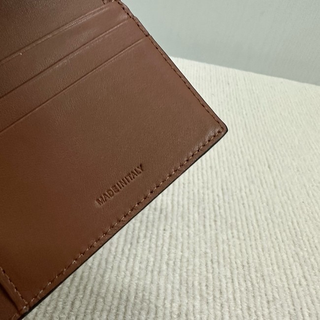 Celine SMALL FLAP WALLET TRIOMPHE IN TEXTILE AND CALFSKIN 10D783 NATURAL & TAN