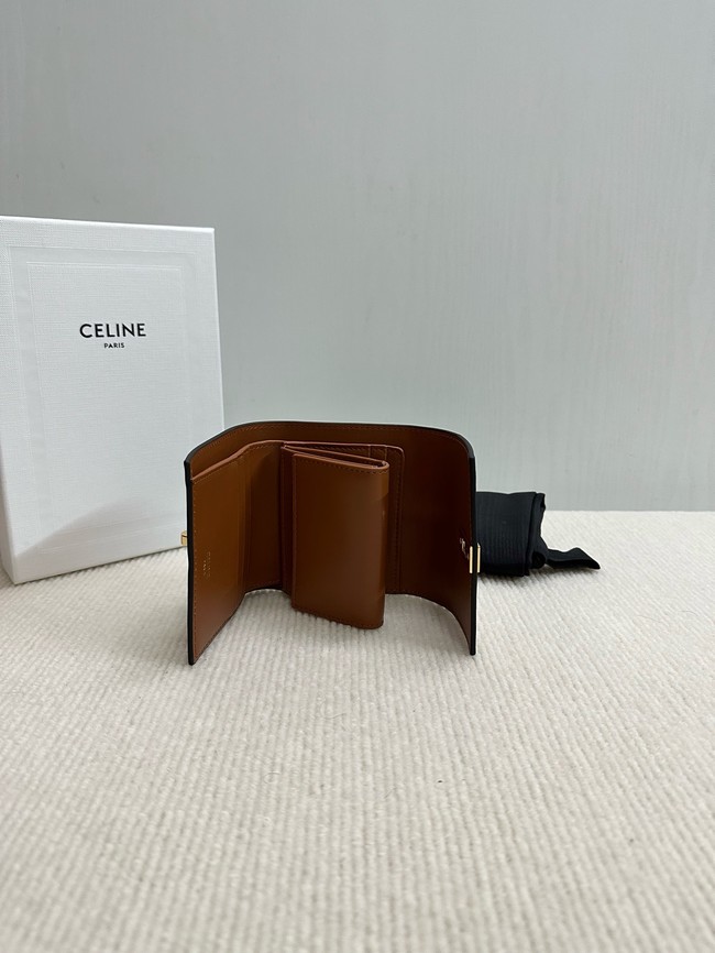 Celine CARD HOLDER WITH FLAP 16 IN SATINATED CALFSKIN 10M523 tan