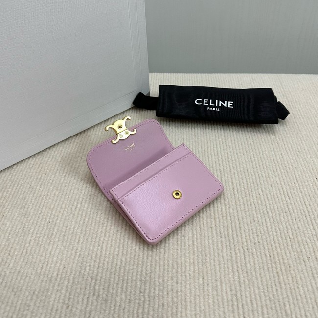 Celine CARD HOLDER WITH FLAP TRIOMPHE IN SHINY CALFSKIN 10I583 pink
