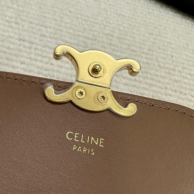Celine CARD HOLDER WITH FLAP TRIOMPHE IN SHINY CALFSKIN 10I583 Khaki