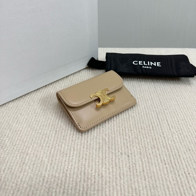 Celine CARD HOLDER WITH FLAP TRIOMPHE IN SHINY CALFSKIN 10I583 SMOKED BROWN