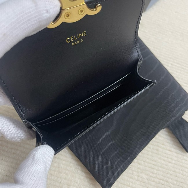 Celine CARD HOLDER WITH FLAP TRIOMPHE IN SHINY CALFSKIN 10I583 black