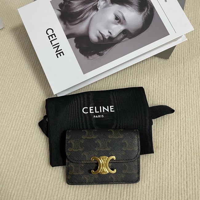 Celine CARD HOLDER WITH FLAP TRIOMPHE IN TRIOMPHE CANVAS 10I583 brown