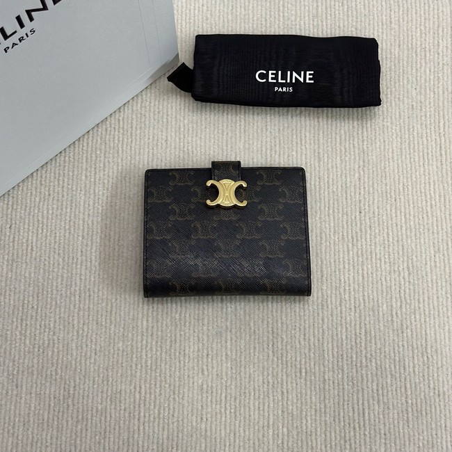 Celine FINE STRAP WALLET NINO IN TRIOMPHE CANVAS AND LAMBSKIN 10M962 TAN