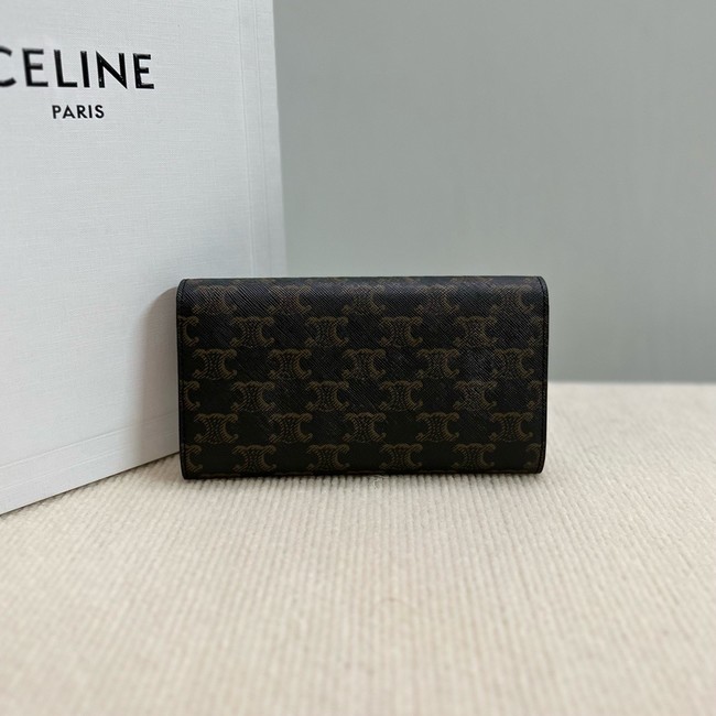 Celine LARGE WALLET TRIOMPHE IN TRIOMPHE CANVAS AND LAMBSKIN 10E313 TAN