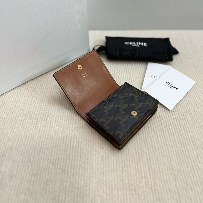 Celine TRIOMPHE BUSINESS CARD HOLDER IN TRIOMPHE CANVAS AND LAMBSKIN 10M122 TAN
