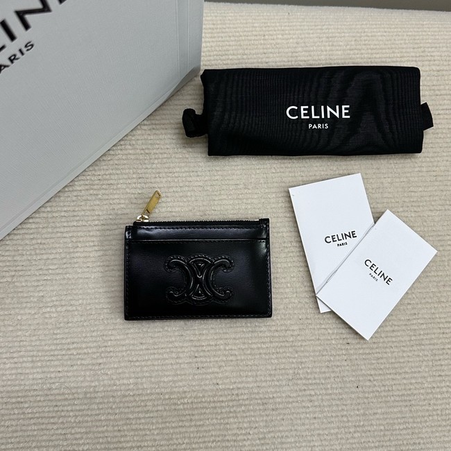 Celine ZIPPED CARD HOLDER IN SMOOTH LAMBSKIN 10K583 black