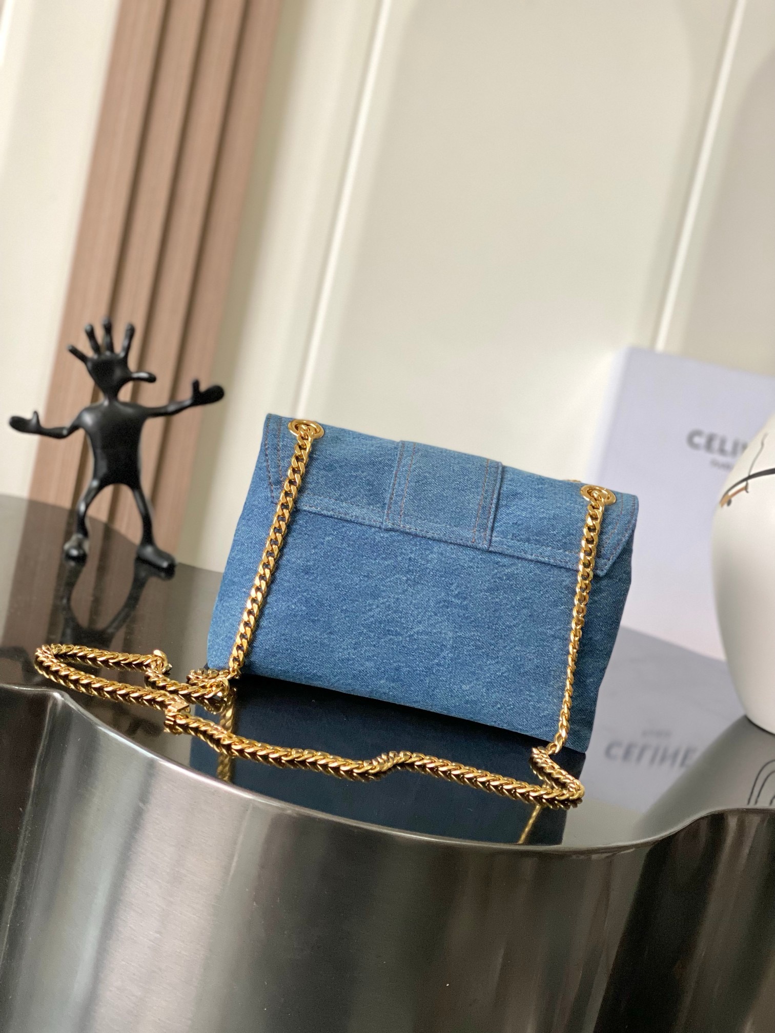 Celine TEEN CELINE VICTOIRE BAG IN Denim 116593 blue