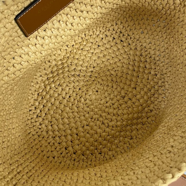 Celine TEEN NINO BAG IN RAFFIA WITH TRIOMPHE EMBROIDERIES 116388 NATURAL & TAN