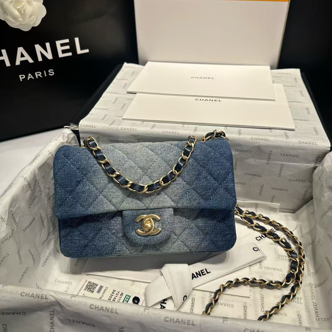 CHANEL CLASSIC 11.12 HANDBAG A01116 Gradient Denim Blue & Gold-Tone CHANEL CLASSIC 11.12 HANDBAG A01116 Gradient Denim Blue & Gold-Tone