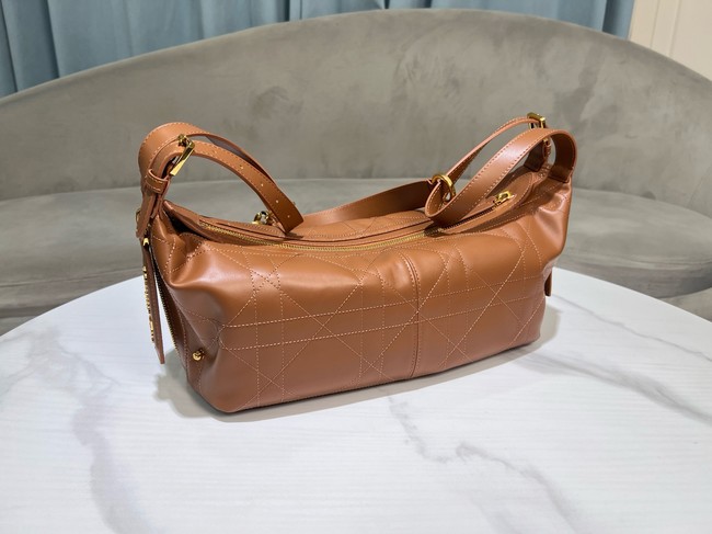 Dior Medium D-Journey Bag in Shiny Goatskin Flat Macrocannage M2417UCUQ tan