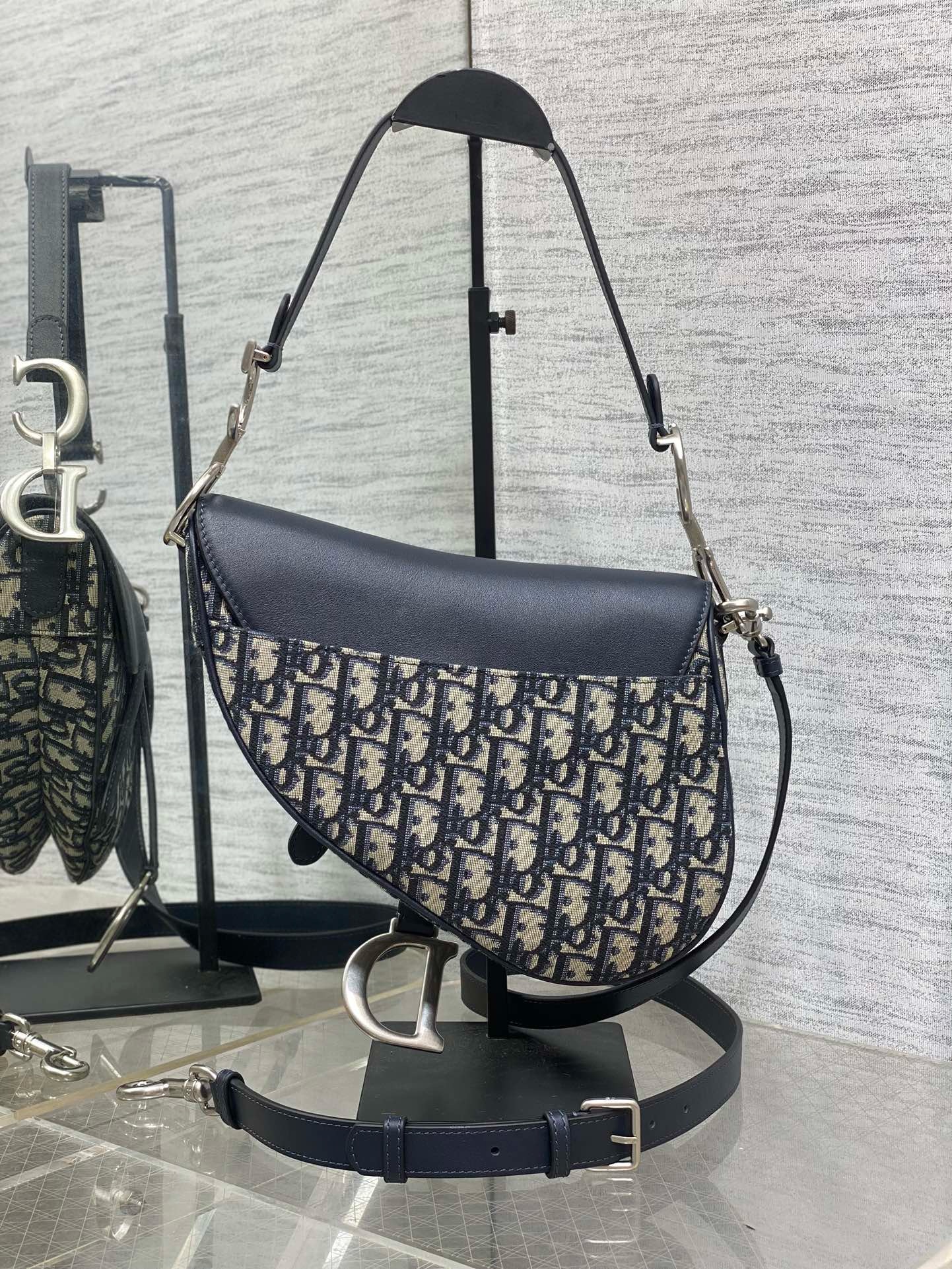 DIOR Saddle Bag with Strap Blue Denim Dior Oblique Jacquard M0455CDC Blue