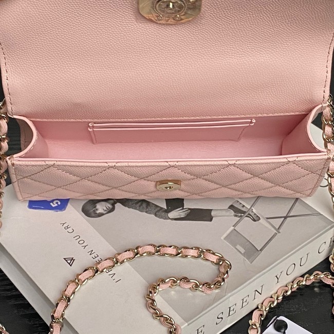 Chanel MINI FLAP BAG CLUTCH WITH CHAIN Gold-Tone Metal AP3238 pink