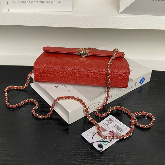 Chanel MINI FLAP BAG CLUTCH WITH CHAIN Gold-Tone Metal AP3238 red