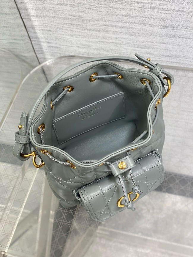 Dior Caro Nano Bucket Bag Macrocannage Lambskin S5250 gray
