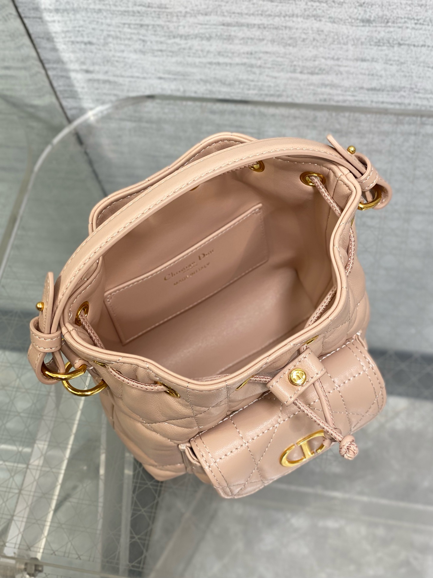 Dior Caro Nano Bucket Bag Macrocannage Lambskin S5250 pink