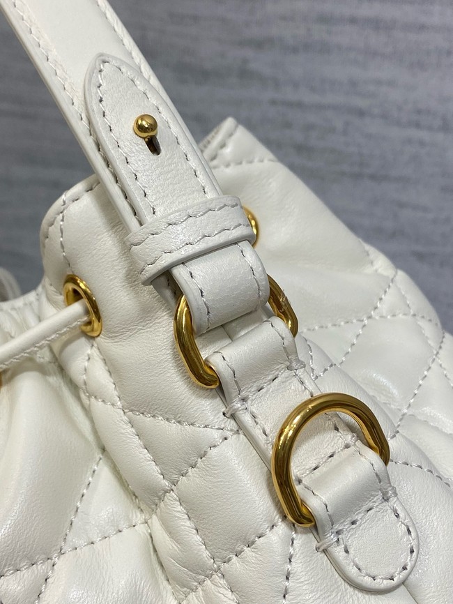 Small Dior Caro Bucket Bag Macrocannage Lambskin M3372 Latte 