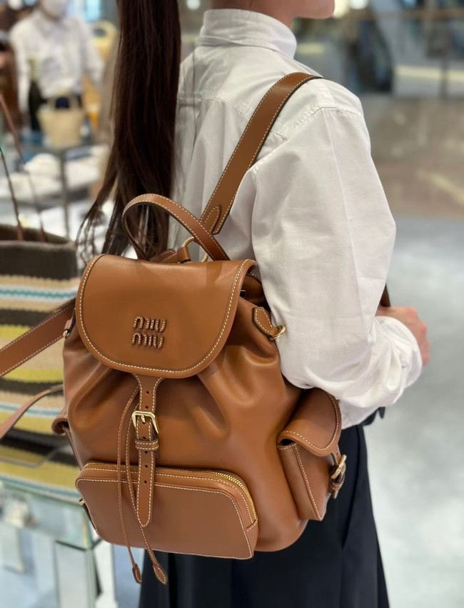 MIUMIU Cowhide backpack 5BZ043 brown