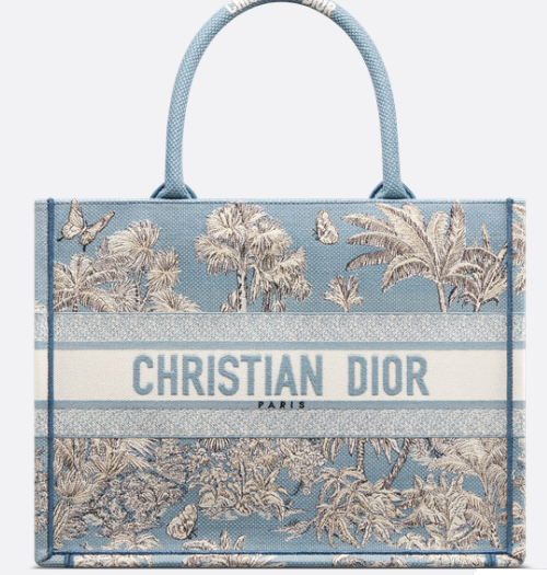 Dioriviera Medium Dior Book Tote Celestial Blue and White Toile de Jouy Palms Embroidery M1296ZEZG