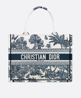Medium Dior Book Tote White and Blue Toile de Jouy Palms Embroidery M1296ZEYD